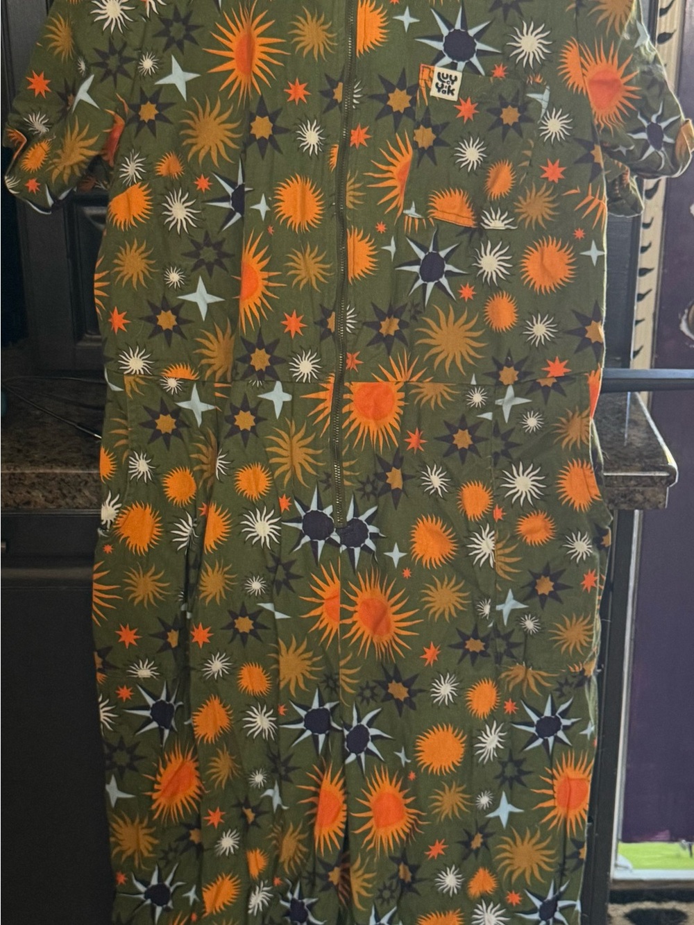 Lucy and Yak Olive Green Starburst Print Jumpsuit